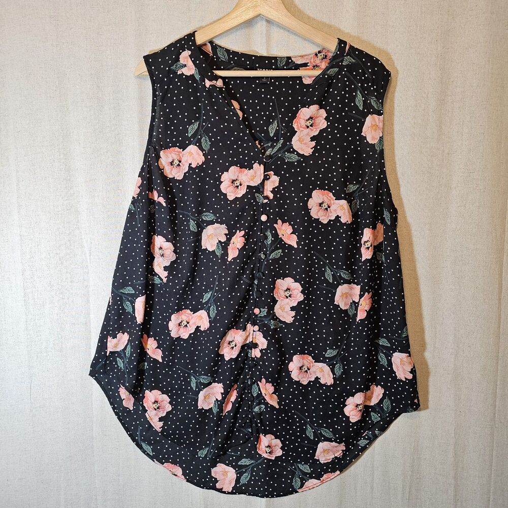 TORRID Polka Dot Floral Pink Poppy Harper Sleeveless Blouse Size 1 = 1X
